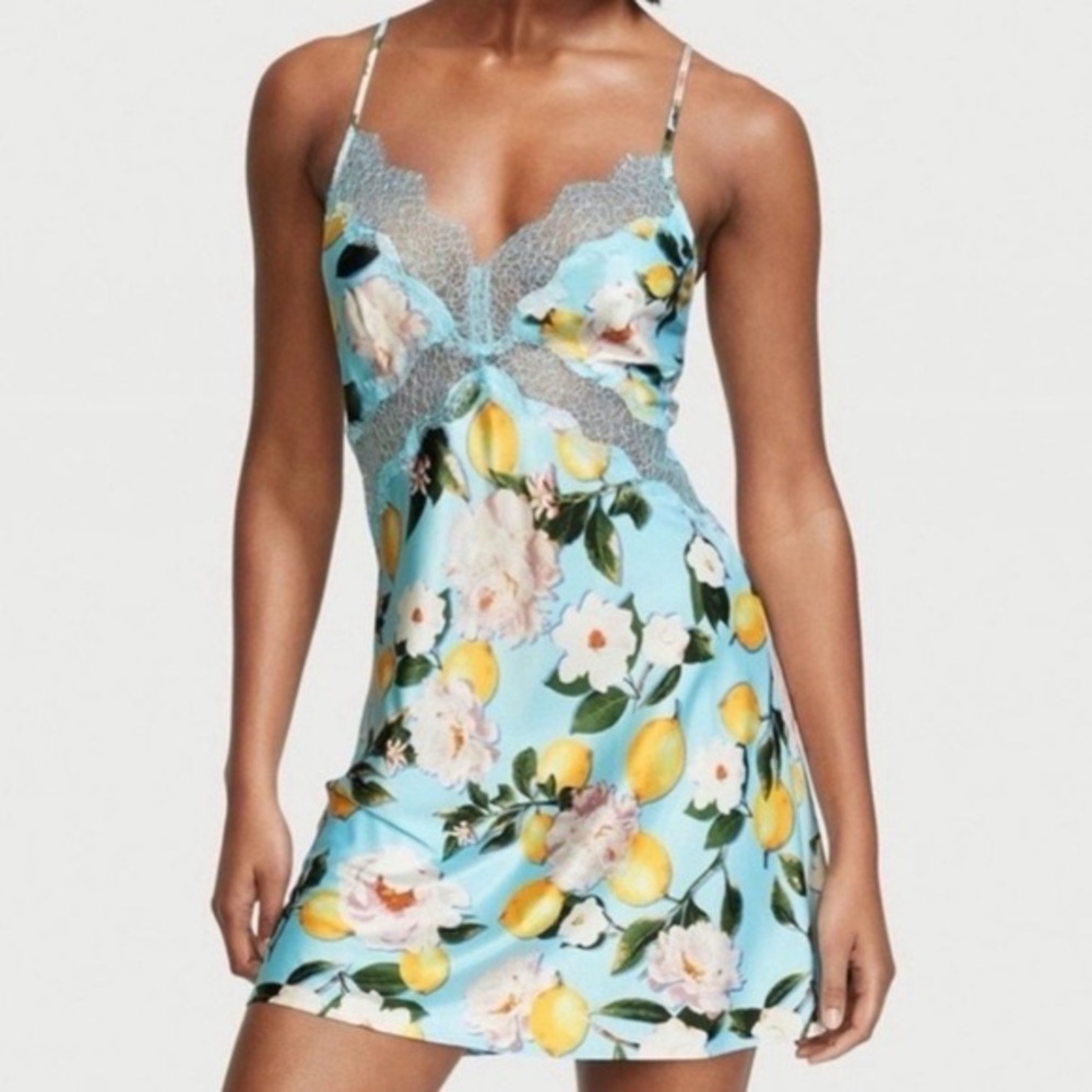VICTORIAS SECRET Satin Lemon Blossom Slip Dress